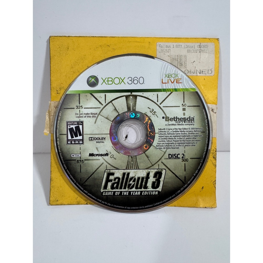 Bethesda Fallout 3 GOTY Xbox 360 OS Silver Good Disc 2 Only NTSC M Rating - Picture 2 of 3